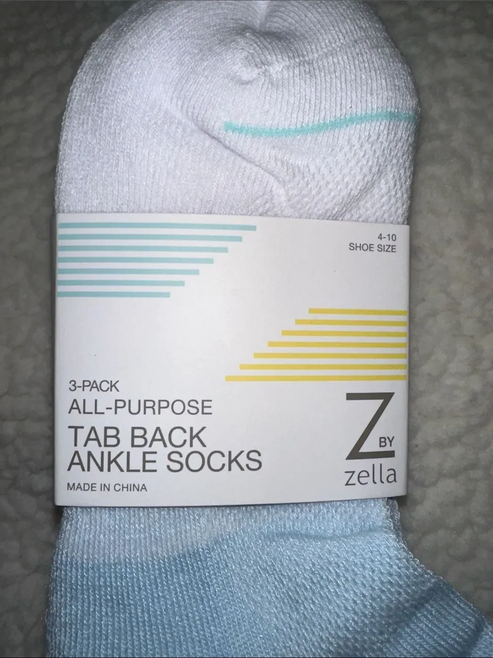 Zella OS Shades of Blue Ankle Tab Sport Cotton Blend 3 pack Socks